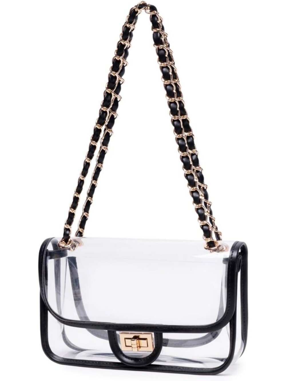 Stylish Clear PVC Handbag with Chain - Stadium Approved See-Through Purse for